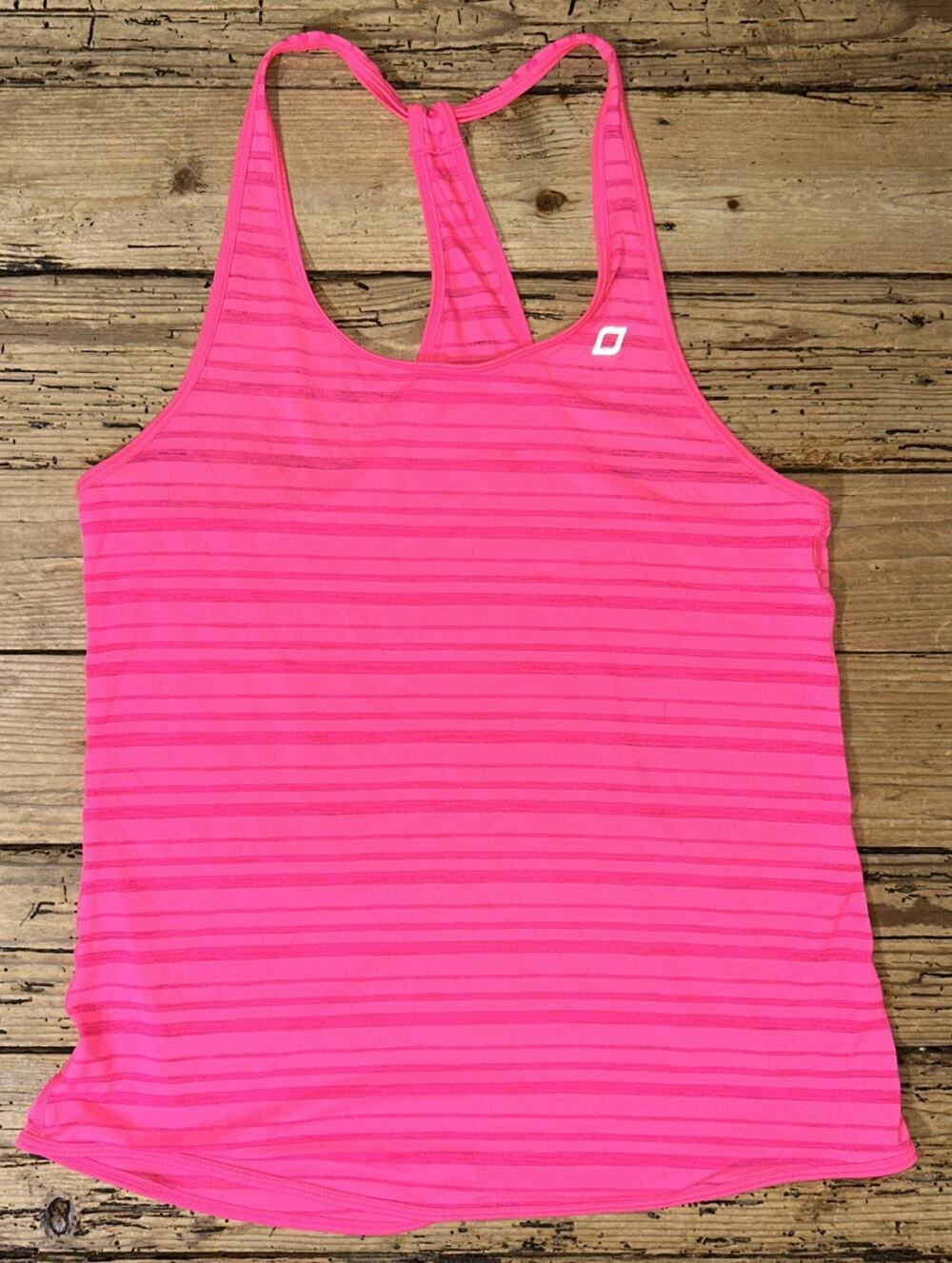 Lorna Jane Women’s Medium Striped Razorback Funky Pink EUC